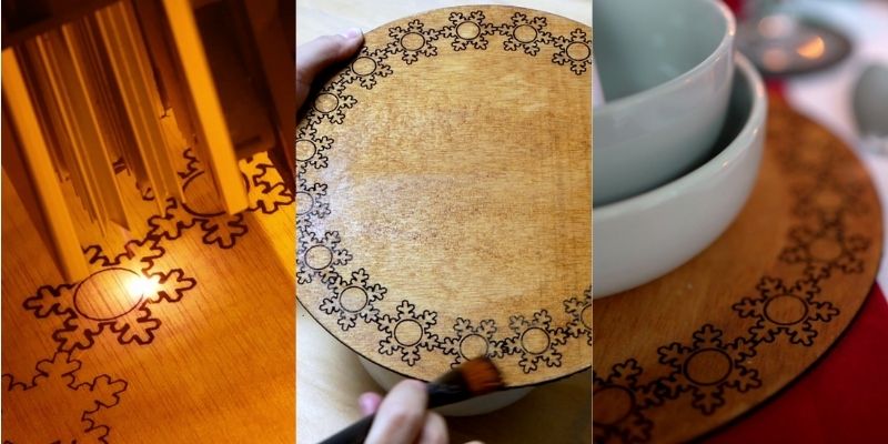 Details of plywood table mat production with the laser cutter and engraver